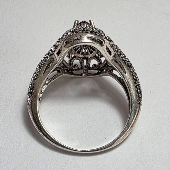 Antique Style Purple Stone Ring Silver Tone | EU 19 (US 9) - Picture 5 of 6